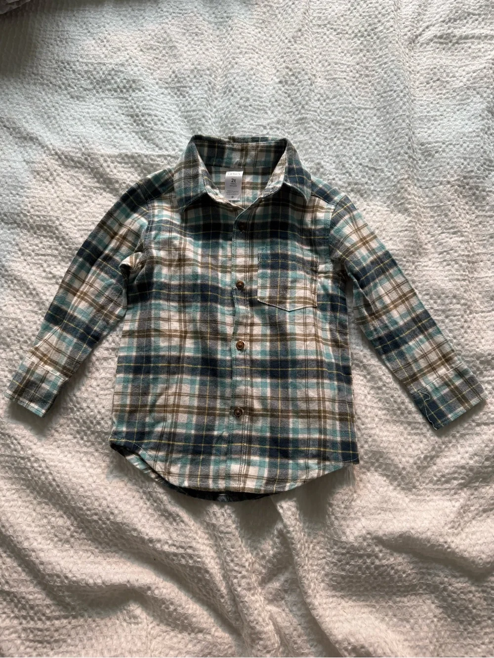 Carter's Teal, Brown & Cream Plaid Button-Down Shirt
